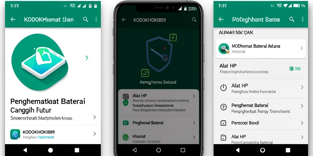 Screenshot antarmuka KODOKHOKI889 menunjukkan fitur Penghemat Baterai.