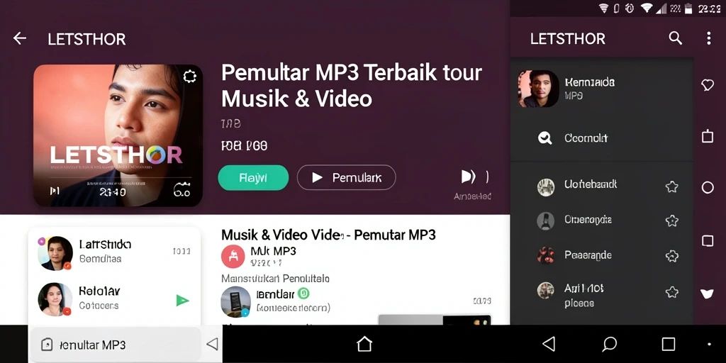 Screenshot utama LETSTHOR menunjukkan antarmuka Pemutar MP3 yang menarik.
