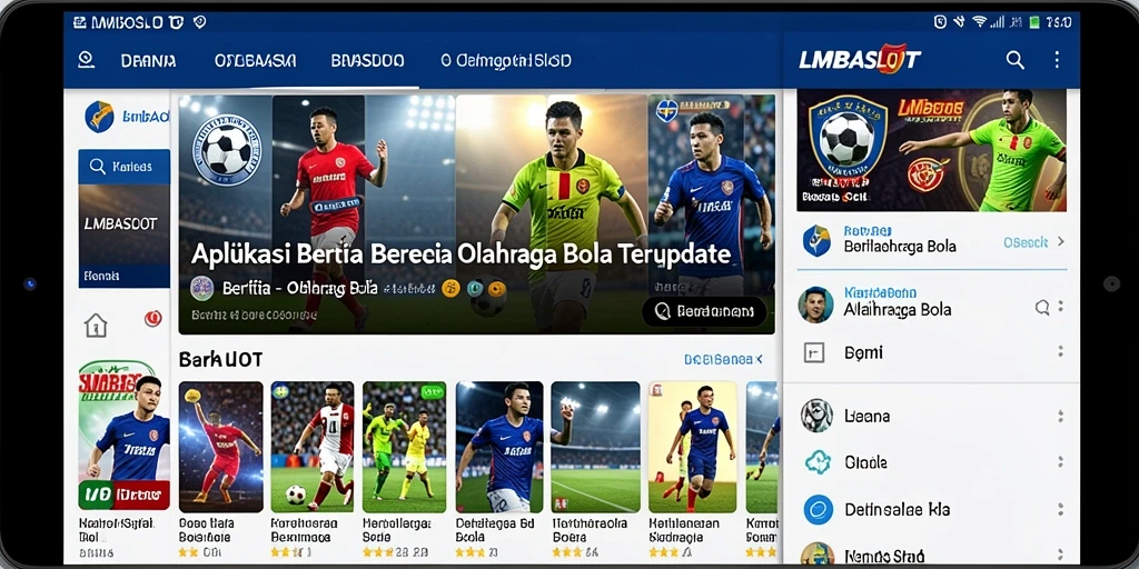 Tampilan antarmuka aplikasi LMBASLOT dengan berita olahraga bola.