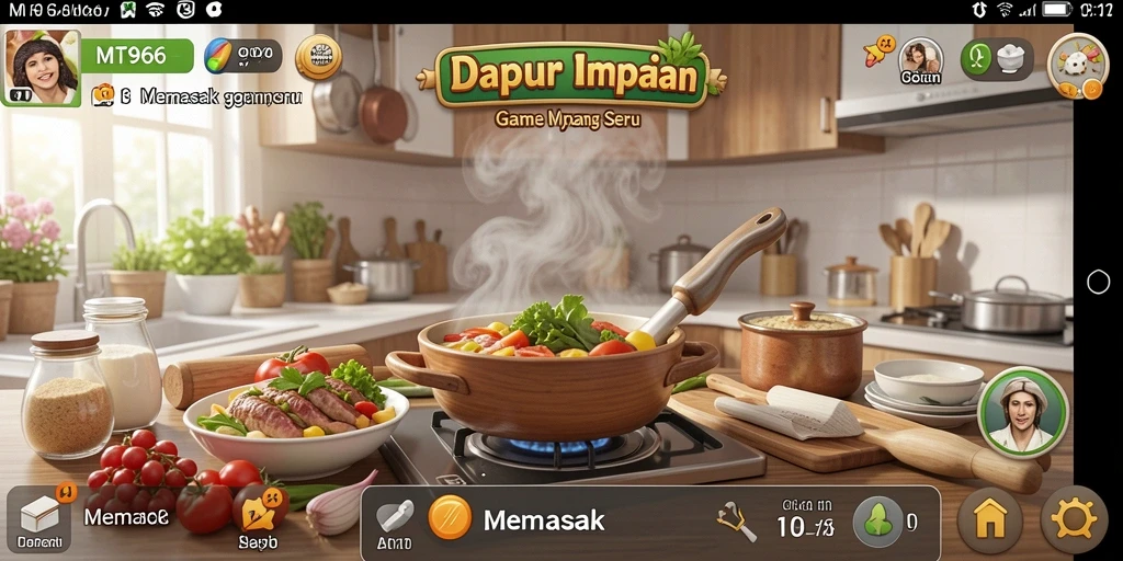 Tampilan antarmuka <strong>MT966</strong> saat memasak dengan berbagai bahan dan resep.