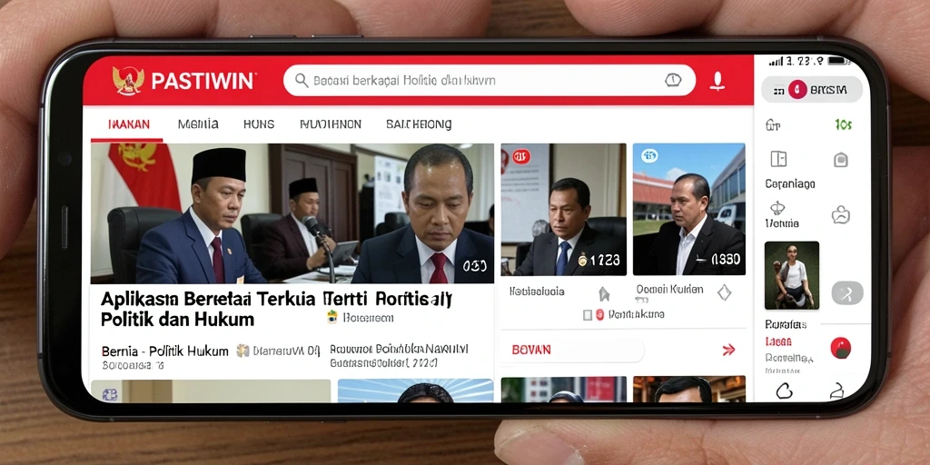 Antarmuka aplikasi PASTIWIN yang menampilkan berita politik dan hukum.